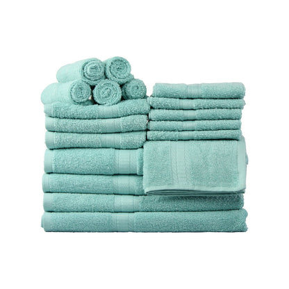 Basic Solid 18-Piece Bath Towel Set Collection, Aqua