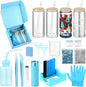 Baderke 20 Pcs Snow Globe Tumbler DIY Kit 16 Oz Tumbler Squeeze Bottle, Glitter, Funnel Tweezer Silicone Cup Cradle Measuring Cup Glove Flashlight Buffer for Beginner(Blue,Classic)