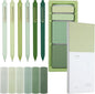Aesthetic Stationery Set Supplies Sticky Notes Set 6 Mini Correction Tapes 6 Retractable Black Ink Pens 0.5Mm Fine Point Paper Corrective Pen Self Stick Index Tabs(Green)