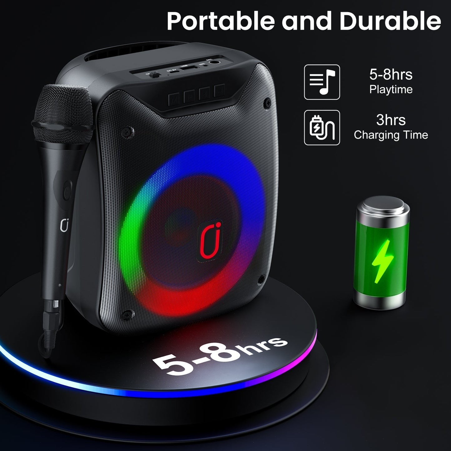 Bluetooth Speaker with Microphone, Portable Outdoor Speaker, Party Speaker with Lights, Portable PA System, D18