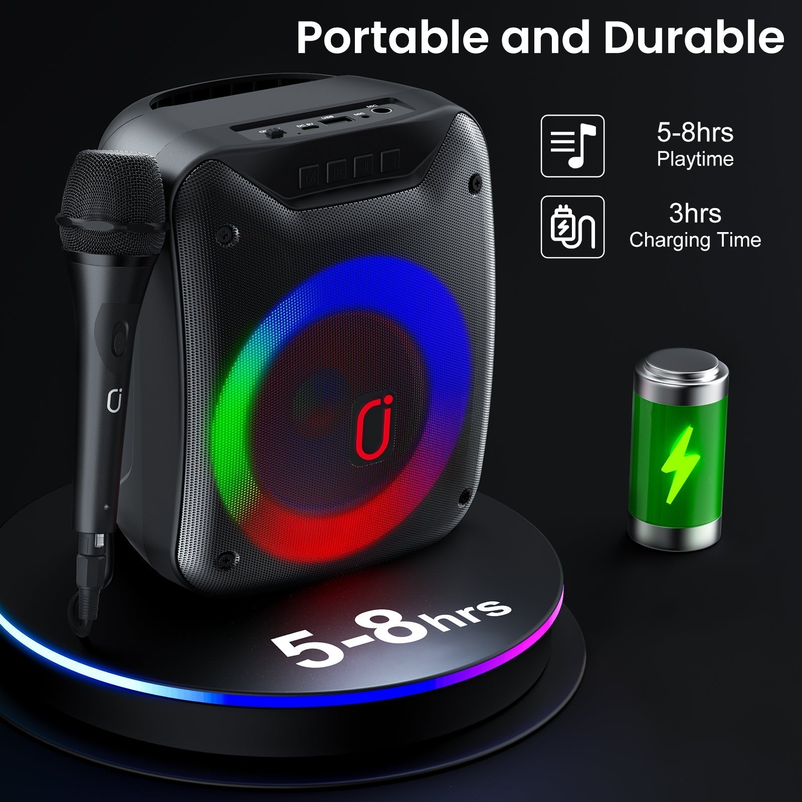 Bluetooth Speaker with Microphone, Portable Outdoor Speaker, Party Speaker with Lights, Portable PA System, D18