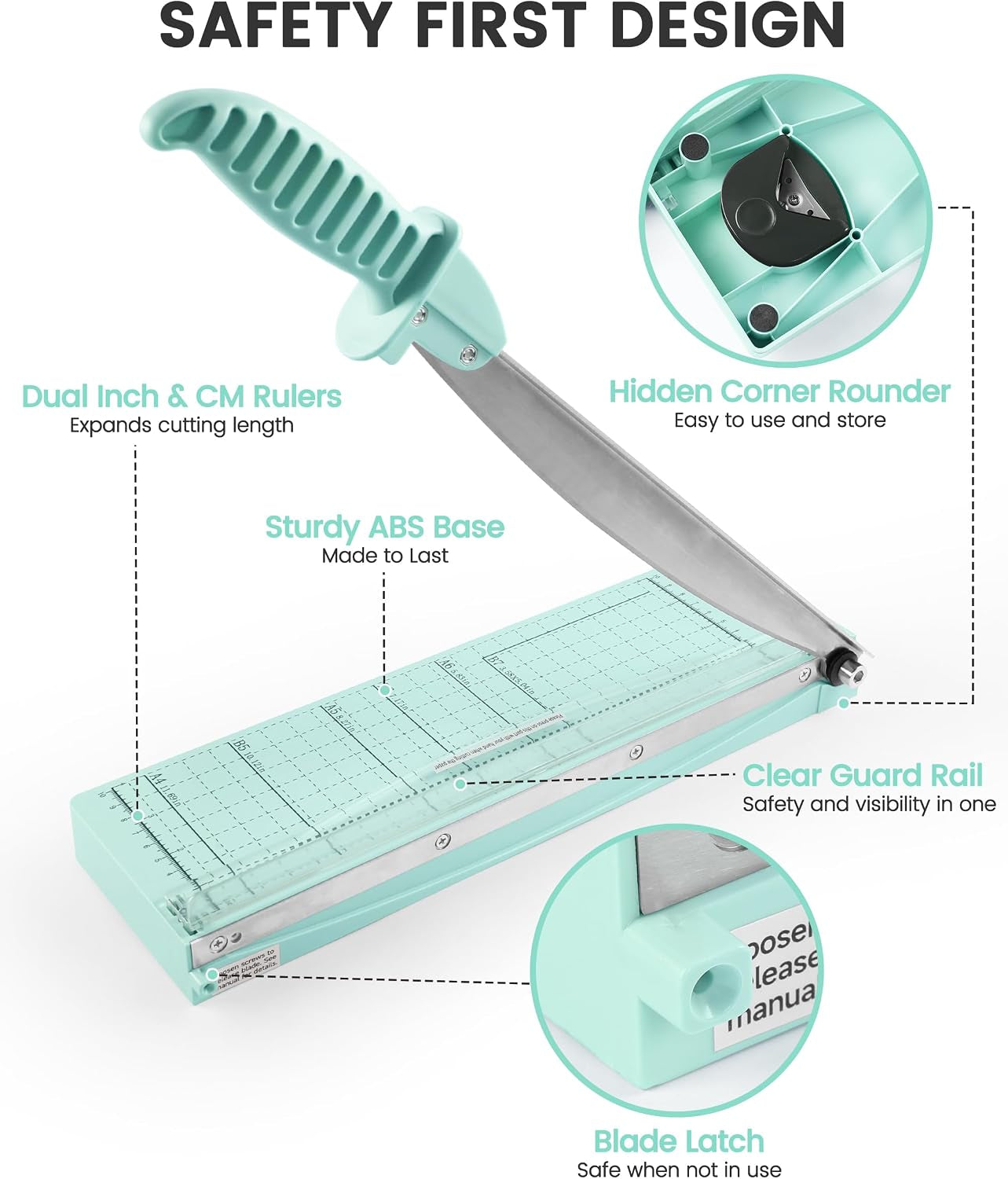 Paper Cutter 12 Inch, Guillotine Paper Cutter with 8 Sheet Capacity, Heavy Duty Paper Cutter for Cardstock, Paper Trimmer for Crafting, Classroom and Office, Green