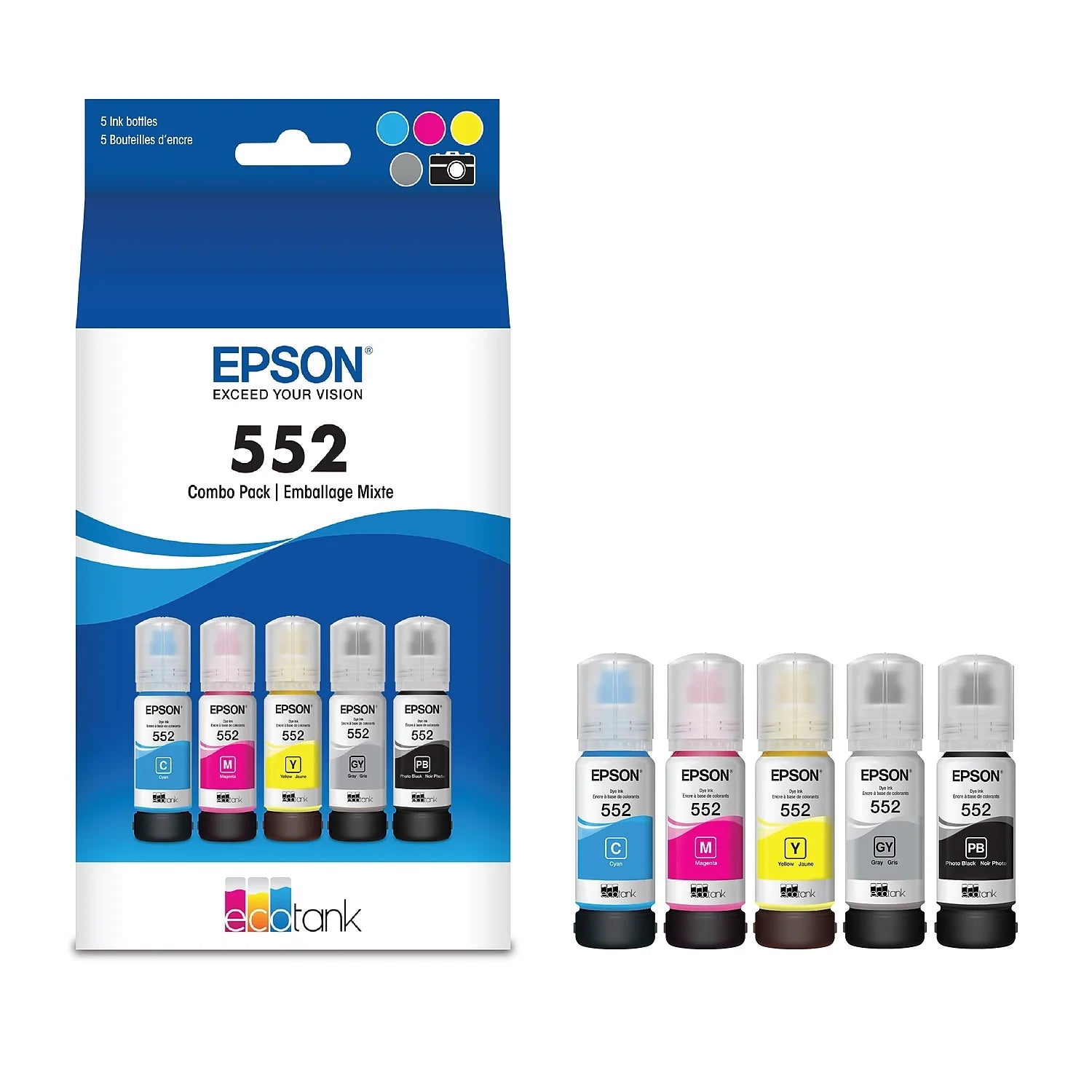 T552 Cyan/Yellow/Magenta/Photo Black/Gray High Yield Ink Cartridge 5/Pack (T552920-S)