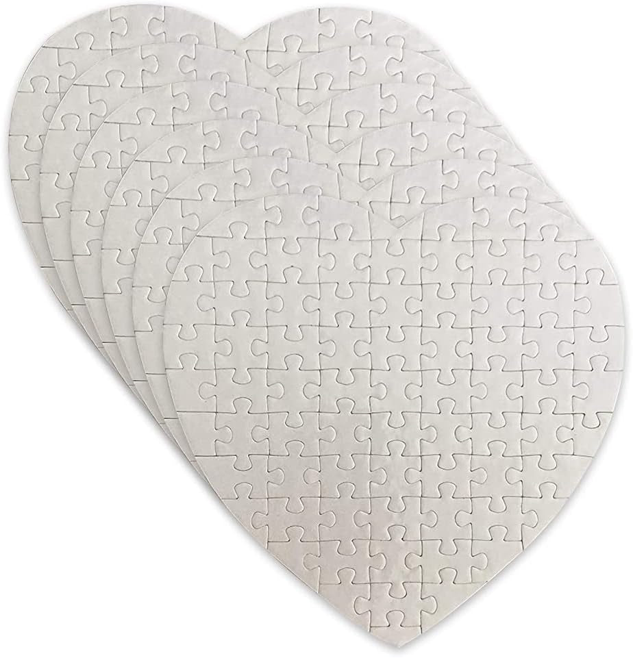 MR.R 6 Sets Sublimation Blanks Heart Puzzle,White Jigsaw Blank Puzzle for Sublimation Heat Transfer Press, 7.87''X7.87'',83 Pieces per Set