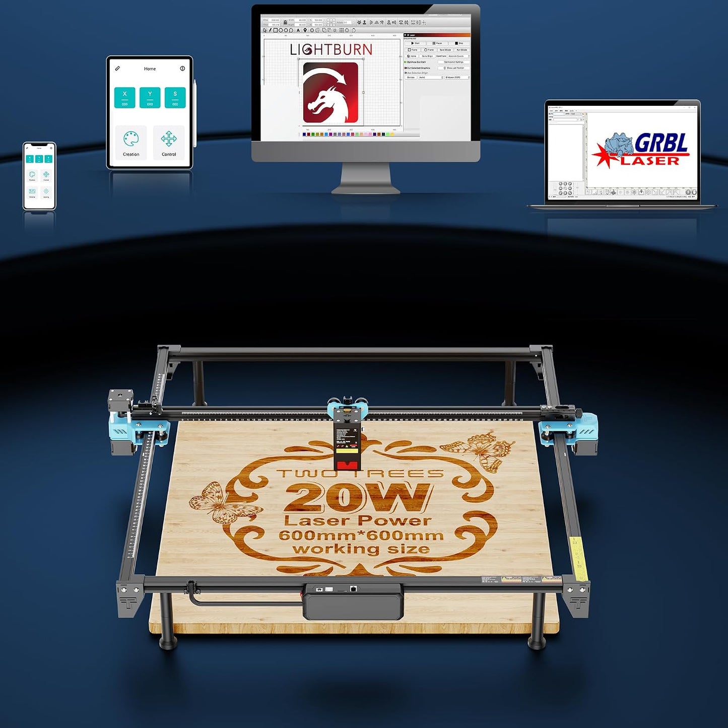 Twotrees TTS-20 Max 20000Mw Laser Engraver and Cutter Machine,23.62" X 23.62" Bed Size,10000Mm/Min Speed,Laser Engravering Machine for Wood,Diy,Glass,Metal,Acrylic