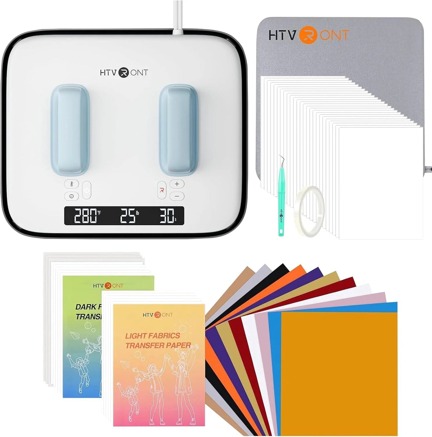 HTVRONT 12X10 Heat Press Machine Bundle - H10 12X10 Heat Press Machine & 52 Pcs Heat Press Supplies for Heat Press,Blue