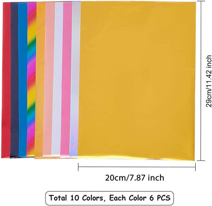 SUPERFINDINGS 60 Sheets Toner Reactive Foil 10 Colors Transfer Foil Paper A4 Foils Paper Sheet for Laser Printer+Laminator Metallic DIY Craft Embossing Scrapbooking Cards Making 11.4X7.3Inch