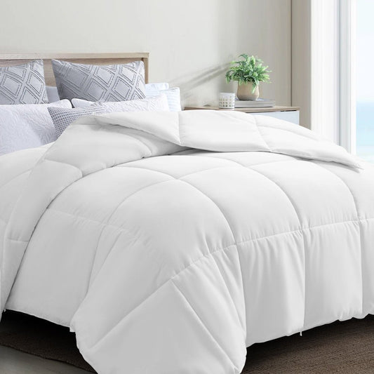 All Season Queen Size Bed Comforter - Cooling down Alternative Quilted Duvet Insert with Corner Tabs - Winter Warm - Machine Washable - White