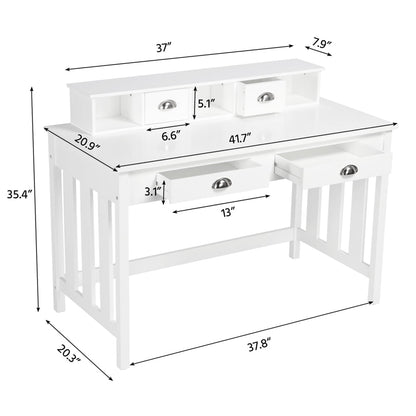 Modern Wood Computer Desk with 4 Drawers, White