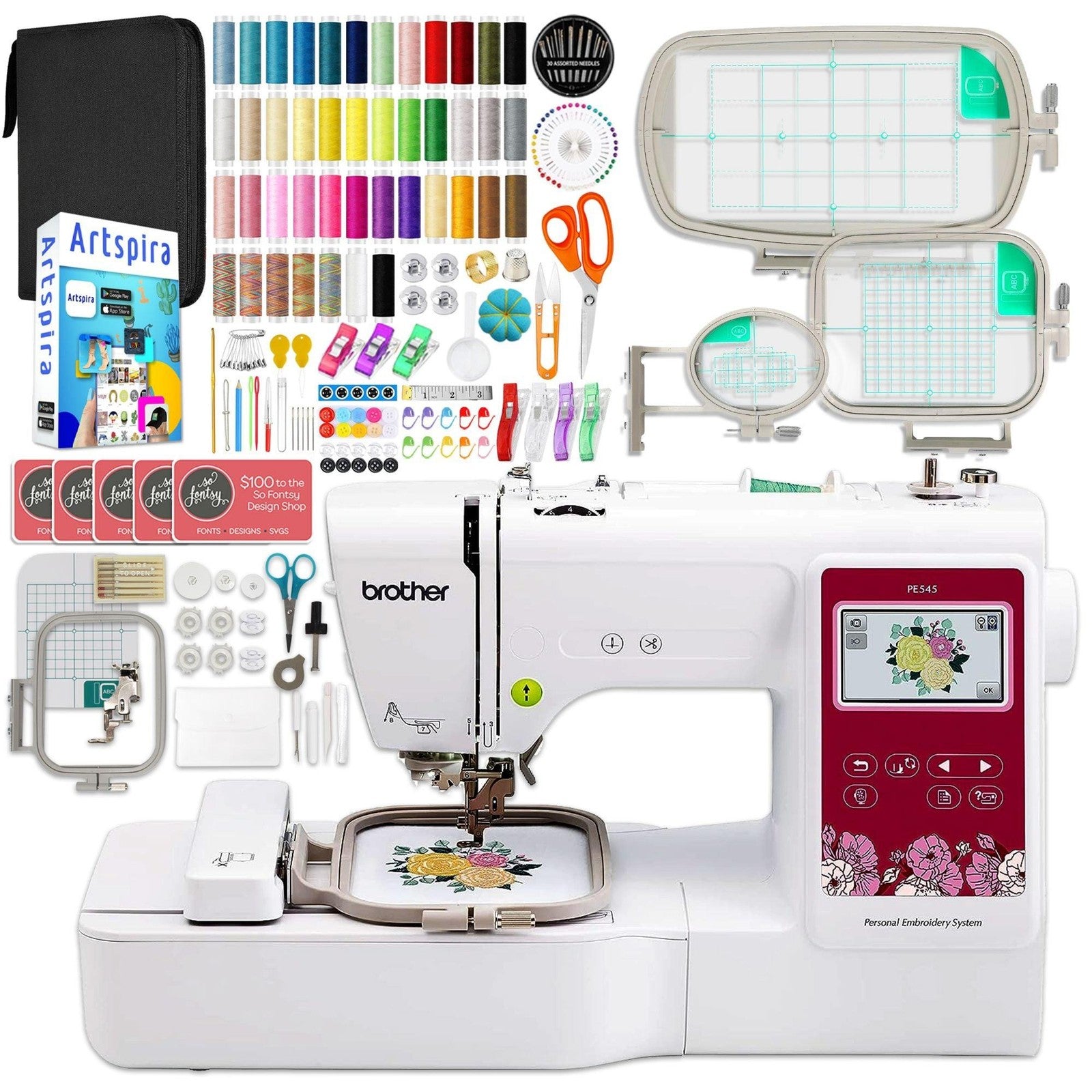 Brother PE545 Embroidery Machine with with Deluxe Hoop Bundle
