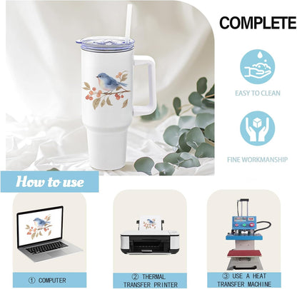 8 Pack Sublimation Tumblers 40Oz with Handle Blanks Stainless Steel Insulated Large Tumbler Bulk Coffee Travel Cups for Tumbler Heat Press Sublimation Oven Printing, White