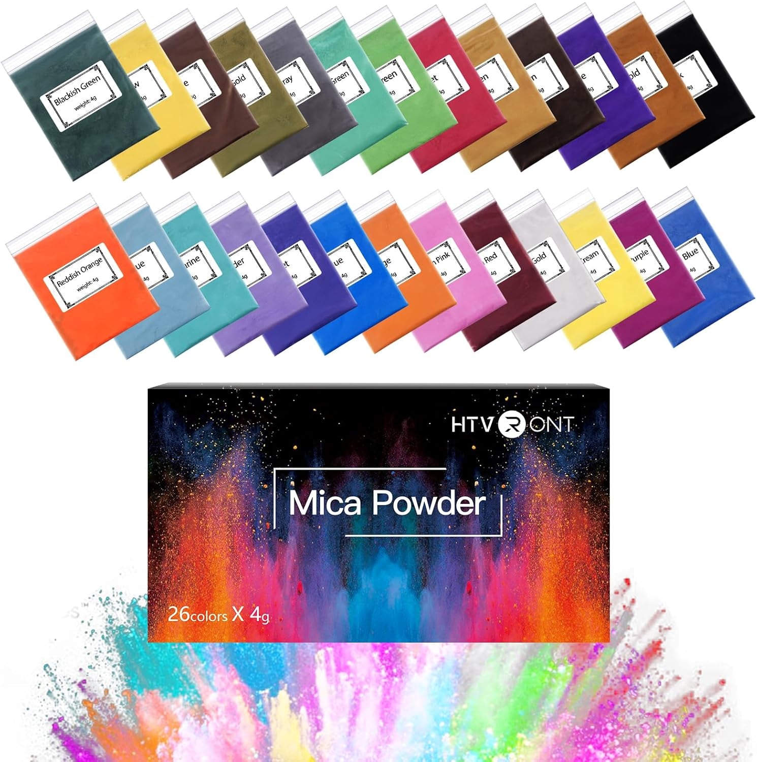 Mica Powder for Epoxy Resin 104 G - 26 Colors Shimmery Pigment Powder - Easy to Mix & Natural for Soap Making, Lip Gloss, Bath Bombs