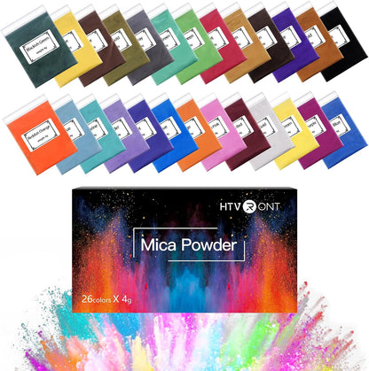 Mica Powder for Epoxy Resin 104 G - 26 Colors Shimmery Pigment Powder - Easy to Mix & Natural for Soap Making, Lip Gloss, Bath Bombs
