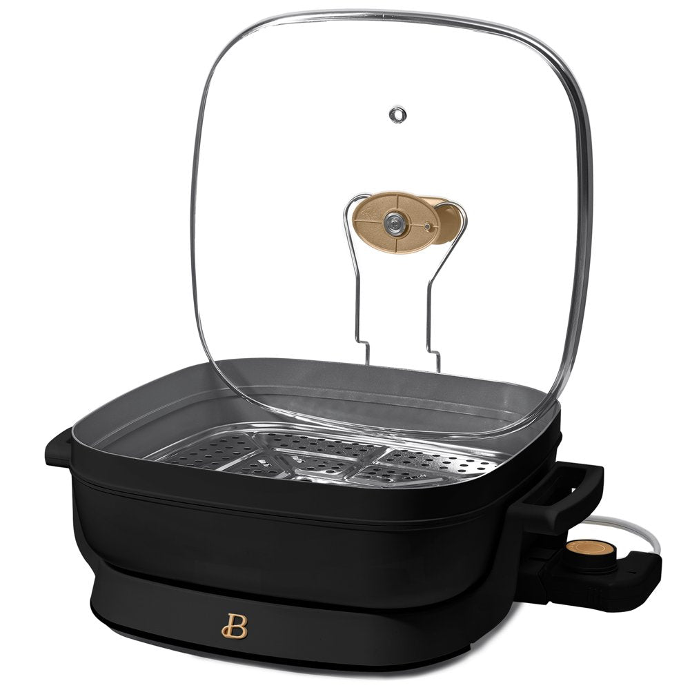 5 in 1 Electric Skillet - Expandable up to 7 Qt with Glass Lid, Black Sesame by Drew Barrymore