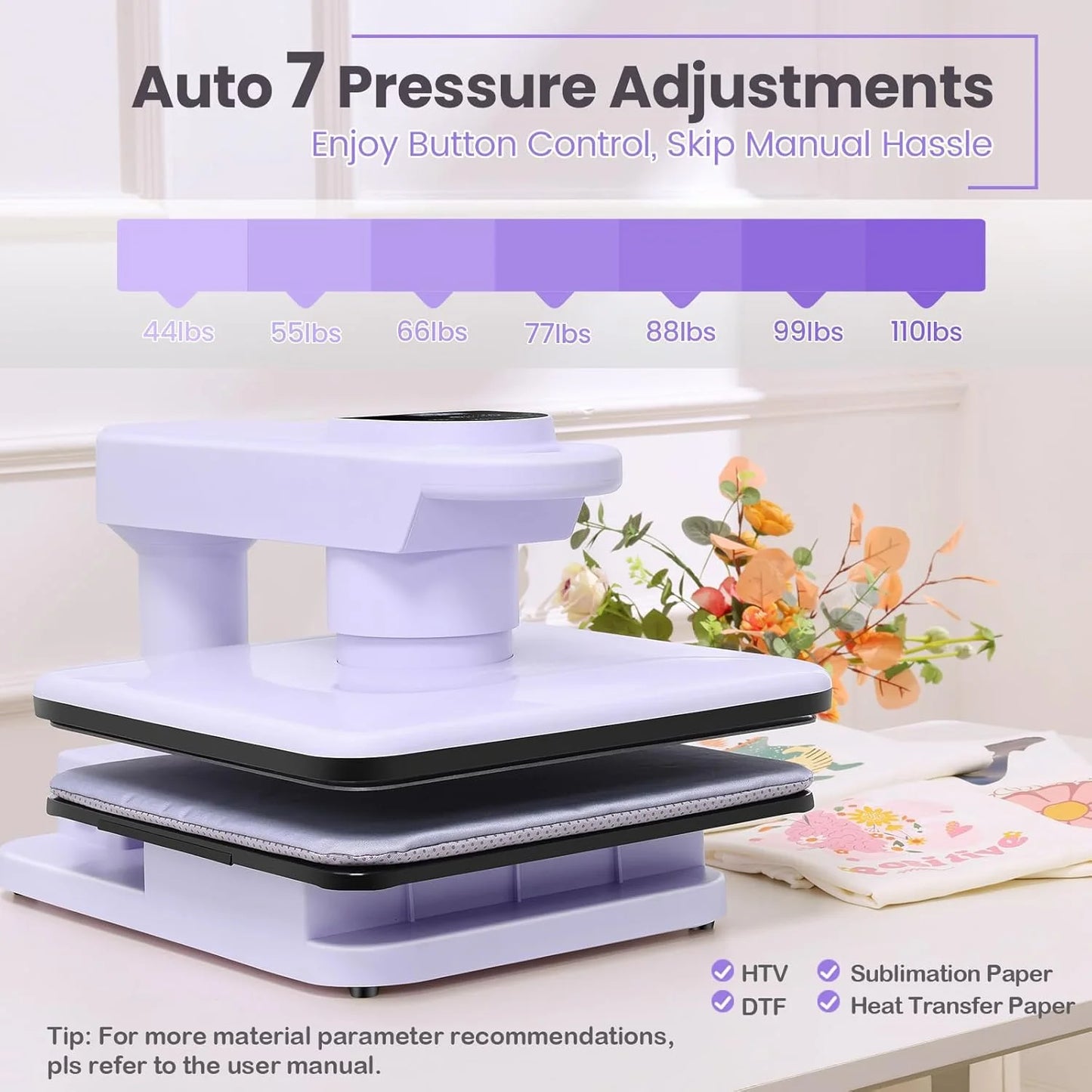 Adnoom Auto Heat Press Machine with Swivel Design,Auto Release & Off,15X15 Sublimation Shirt Press with Higher Heating Height for T-Shirt,Heat Transfer Projects,Purple