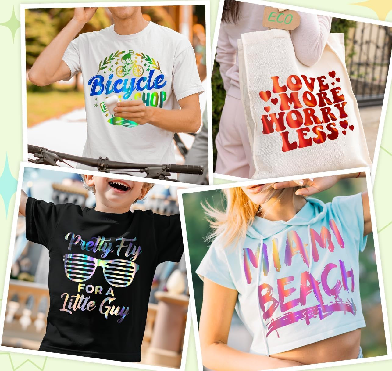 Metallic Holographic Heat Transfer Vinyl - 7 Sheets 12"X12" Iron on Vinyl for T-Shirts, Clothes, Bags, Pillows and More, Compatible with Most Cutter Machines