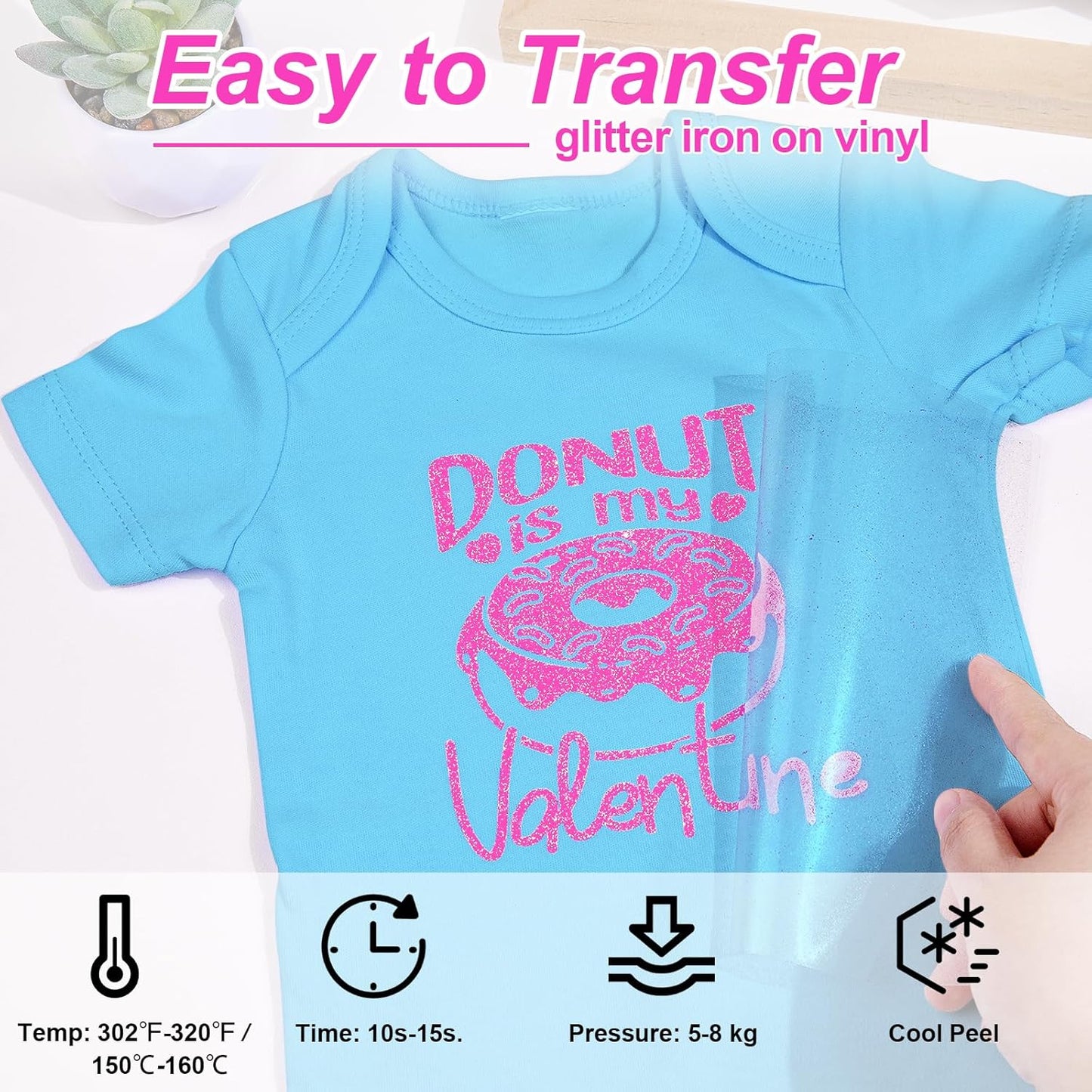 Glitter Heat Transfer Vinyl for T-Shirts Hot Pink Glitter Iron on Vinyl HTV - 10" X 5Ft Easy to Cut & Weed for All Cutter Machine (Neon Pink)