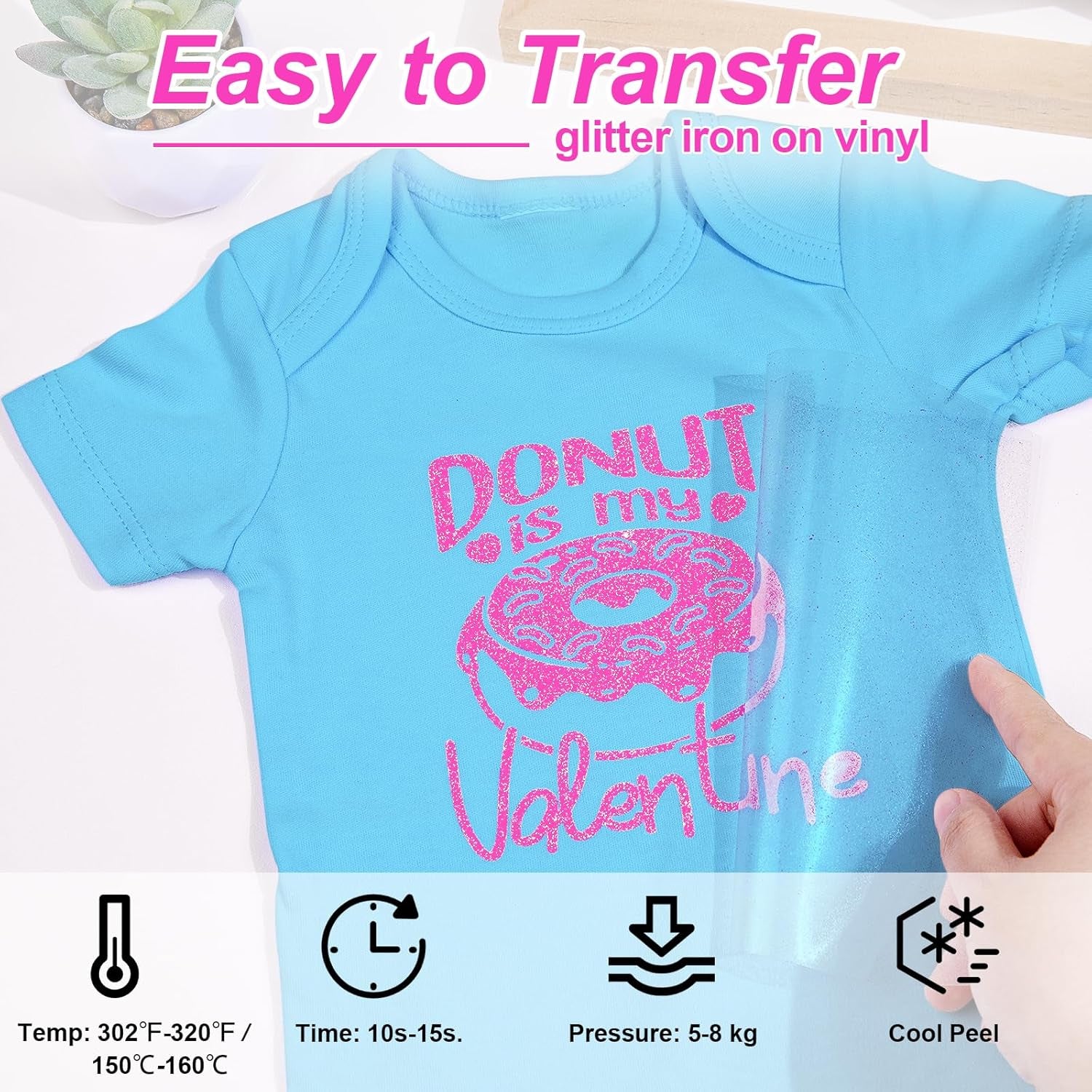 Glitter Heat Transfer Vinyl for T-Shirts Hot Pink Glitter Iron on Vinyl HTV - 10" X 5Ft Easy to Cut & Weed for All Cutter Machine (Neon Pink)