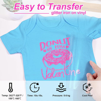 Glitter Heat Transfer Vinyl for T-Shirts Hot Pink Glitter Iron on Vinyl HTV - 10" X 5Ft Easy to Cut & Weed for All Cutter Machine (Neon Pink)