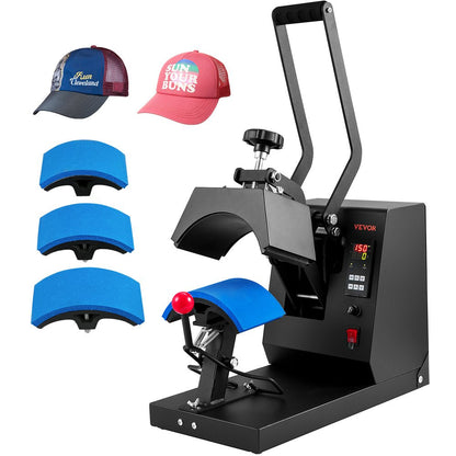 Hat Heat Press, 4-In-1 Cap Heat Press Machine, 6X3Inches Clamshell Sublimation Transfer, LCD Digital Timer Temperature Control with 4Pcs Curved Heating Elements (6X3/6.7X2.7/6.7X2.7/8.1X3.5)