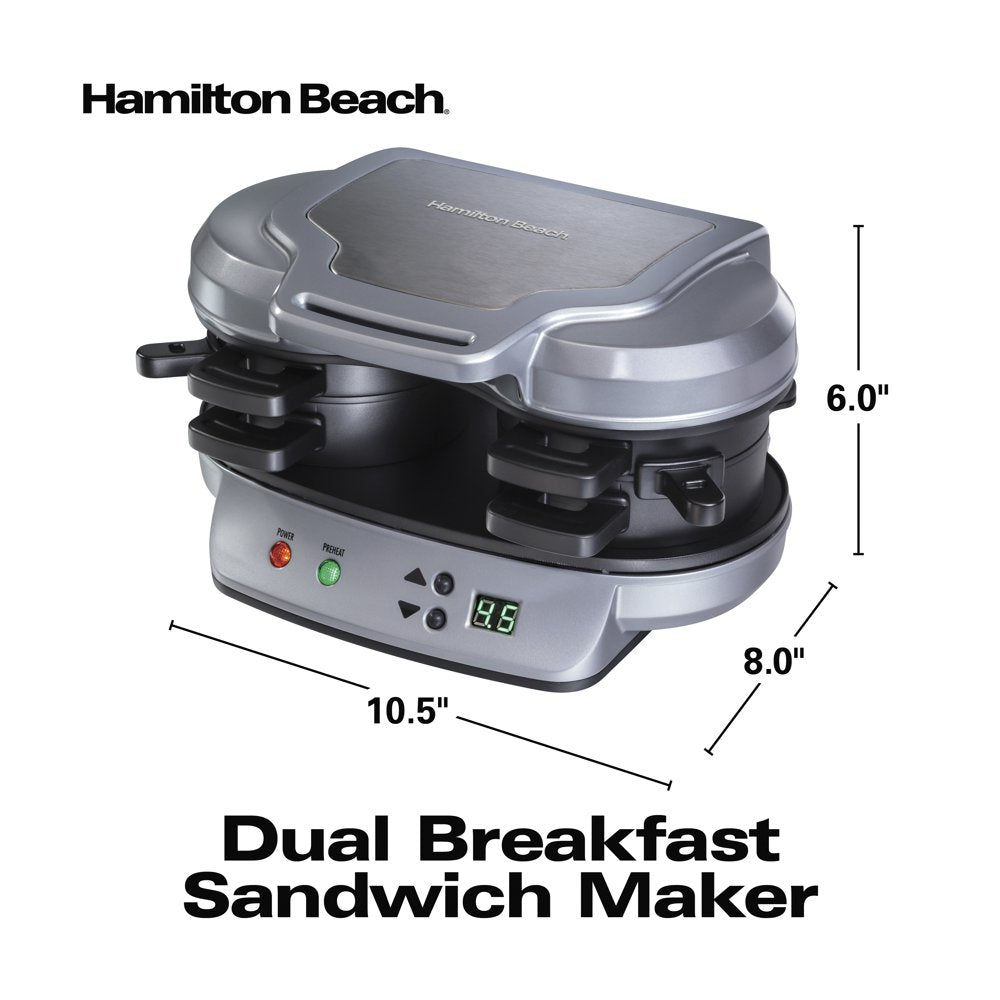 Dual Breakfast Sandwich Maker with Timer, 2 Sandwich Capacity, Silver, 25490