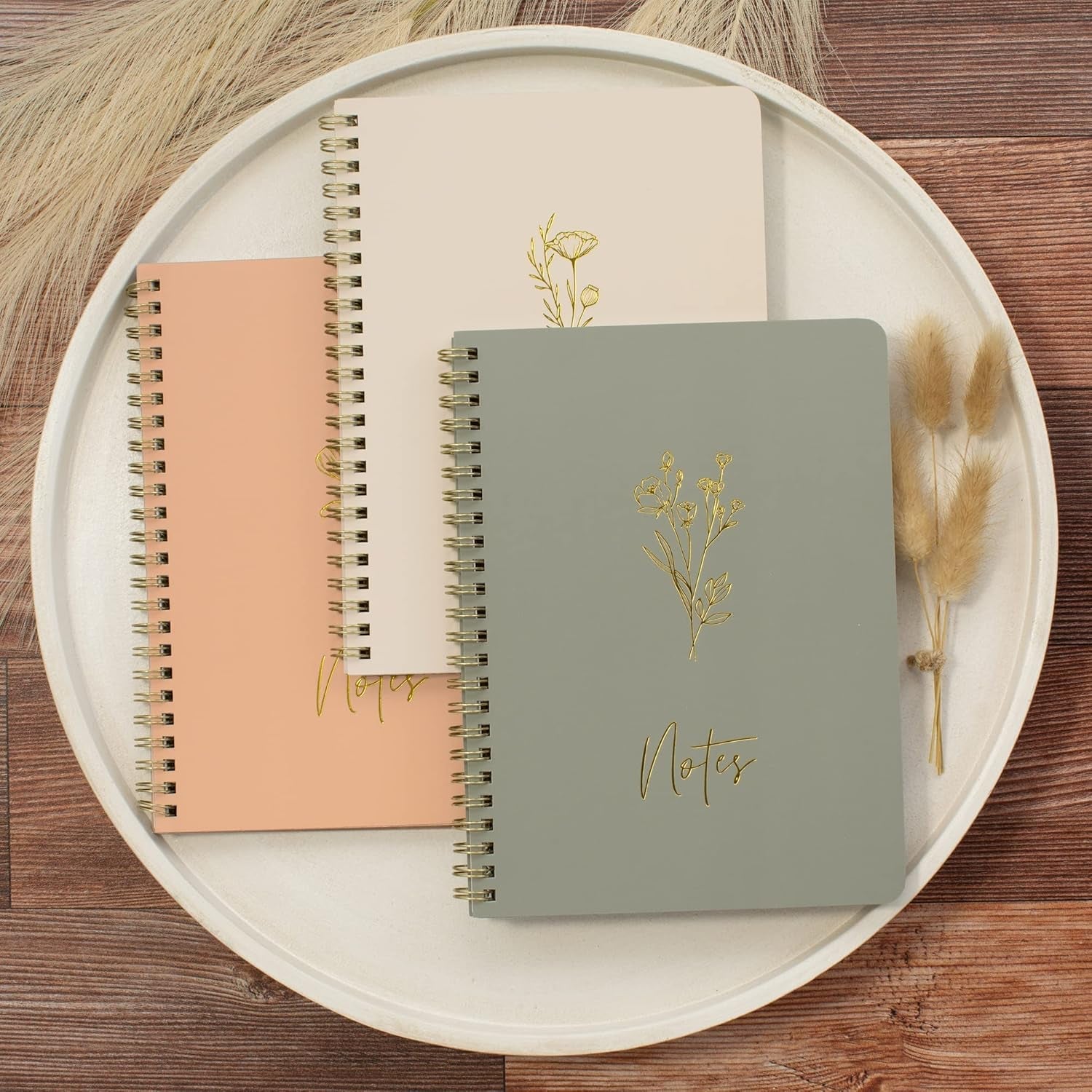ZICOTO Aesthetic Spiral Notebook Set of 3 for Women - Cute College Ruled 8X6 Journal/Notebook with Large Pockets and Lined Pages - Perfect Supplies to Stay Organized at Work or School