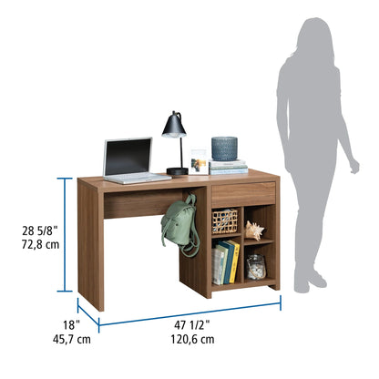 Westley Adjustable Shelf Desk with Gaming Headphone Hook and Cable Management, Warm Walnut Finish