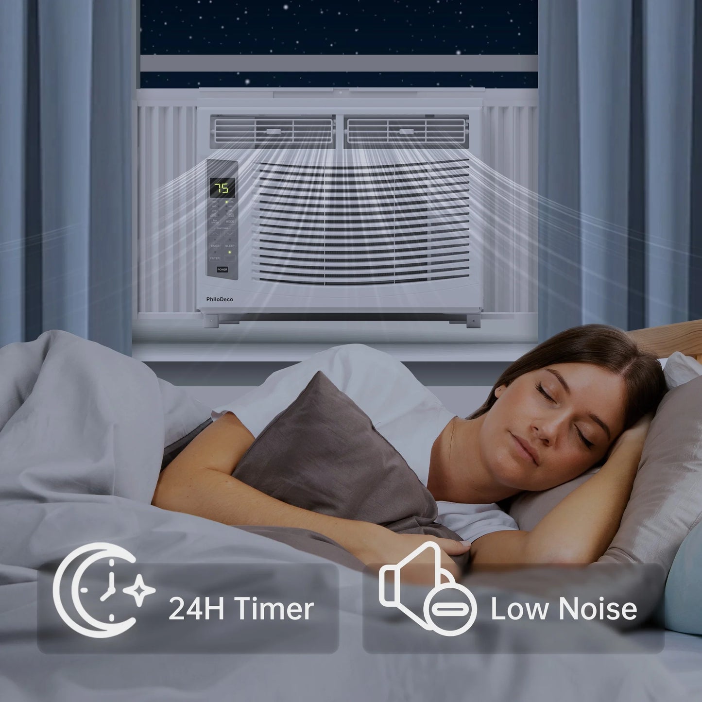 6000 BTU Window Air Conditioner Cool to 250 Sq Ft Intelligent, Led,Remote Control, Easy to Clean Filter Screen, Can Be Used as a Dehumidifier/Fan, Operates Quietly, and Is Energy-Saving