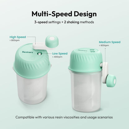 Resin Mixer, Hand-Crank Epoxy Mixer Paddle Silicone Mat Mixing Cup Kit, 3 Speeds Adjustable, Minimum Bubbles, Easy Clean, Epoxy Resin Stirrer Sticks Tool Supplies for Mold Casting, DIY Crafts