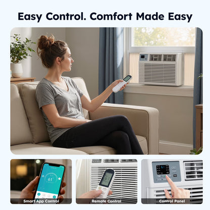 10,000 BTU Window Air Conditioner with APP, Cools up to 450 Sq Ft, 4 Cooling Modes, Remote Control, White