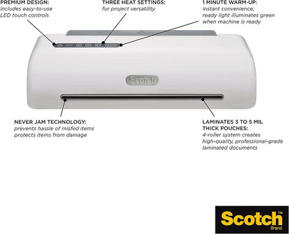 Brand PRO Thermal Laminator, 12.3-Inch, 1-Minute Warm-Up, Fast Lamination, Never Jam Technology, 4-Roller Machine (TL1306), 4" X 19.8" X 6", White