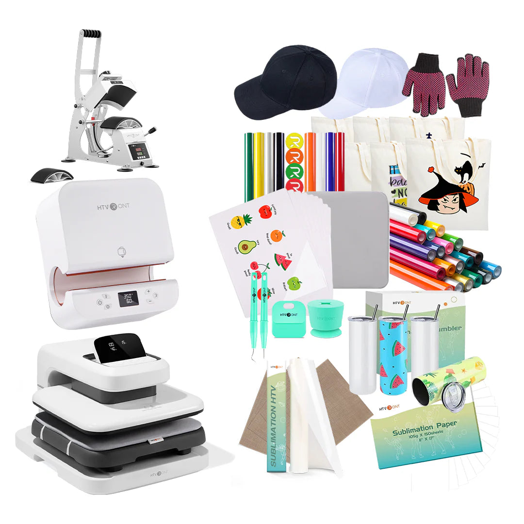 [All-In-One Kit]Htvront Auto Heat Press 2+Tumbler Press+Manual Hat Press+All in One Bundle