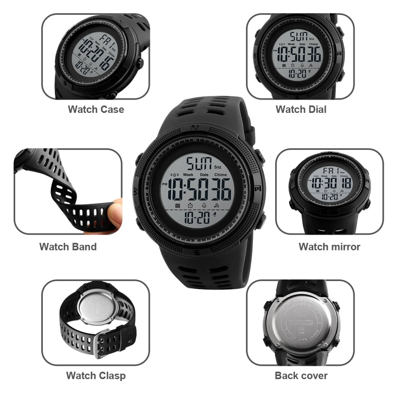 Men'S Watch Waterproof Digital Sport Watch Military Digital Watches for Men Alarm Back Light Classic Large Face Watch Army Green