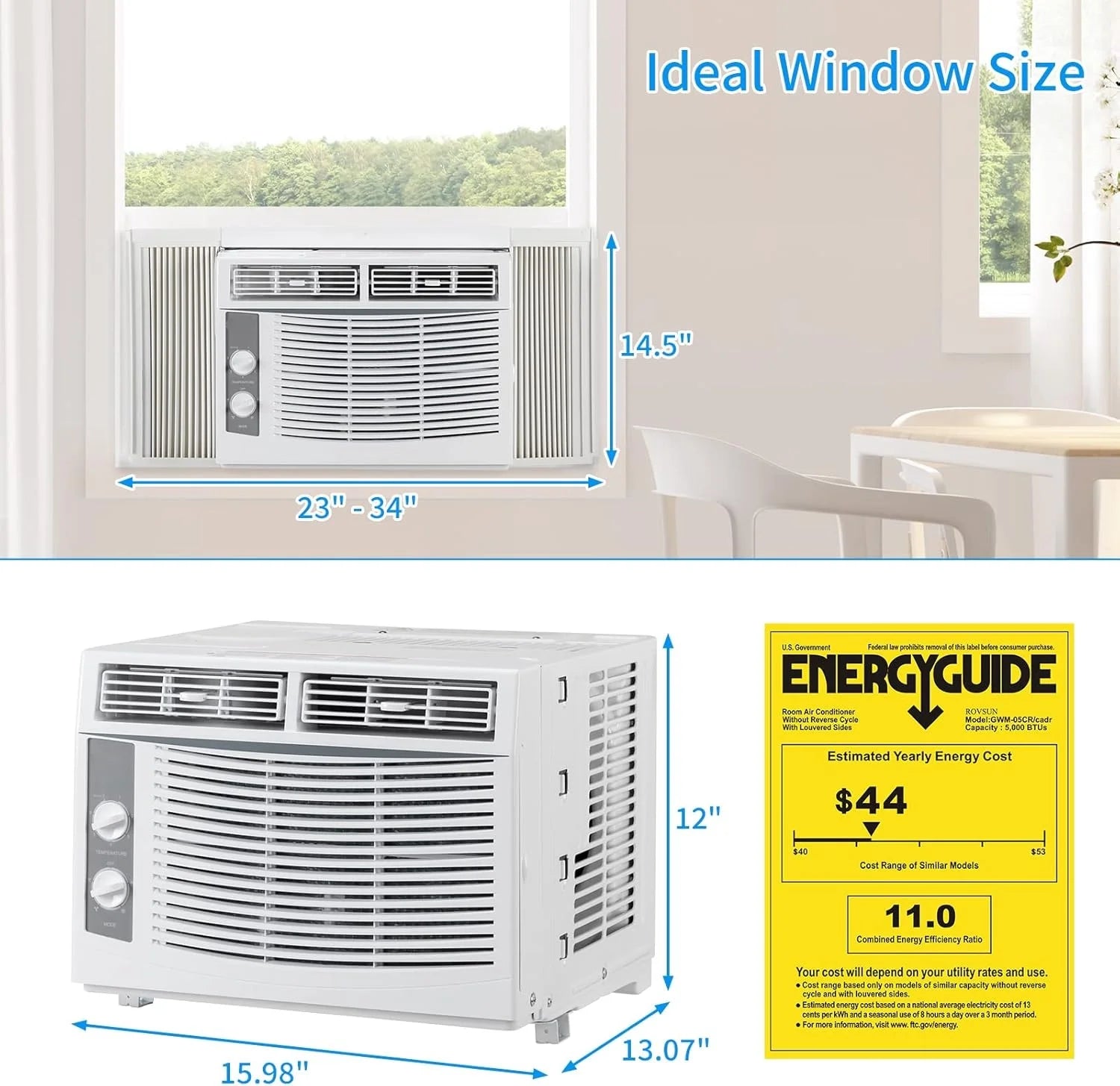 5000 BTU Air Conditioner Window Unit, 115V/60Hz AC for Window, Cooling Rooms up to 150 Sq. Ft, Easy Install Kit Included, White