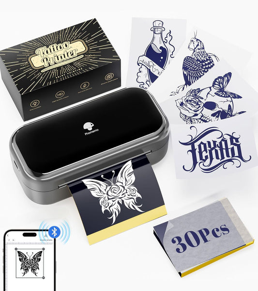Phomemo TP31 Wireless Tattoo Stencil Printer with 30Pcs Transfer Paper, Compatible with Phone & Tablet, Bluetooth Mini Thermal Tattoo Printer Machine for Tattoo Artists & Beginners, 3 Inch, Black