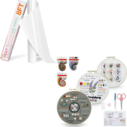 HTV Vinyl Rolls Heat Transfer Vinyl & 3 Pack Embroidery Kit for Beginners