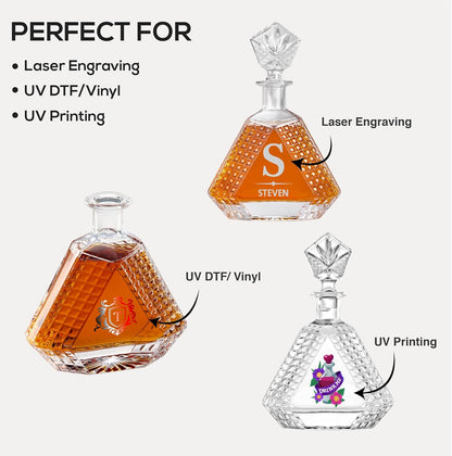 Makerflo Triangle Shape Glass Whiskey Decanter - 22 Oz Pack of 6 | Liquor Decanter with Airtight Bottle Stopper | Ideal Gift and Personalization (Laser Engraving, UV DTF, Vinyl, Epoxy)