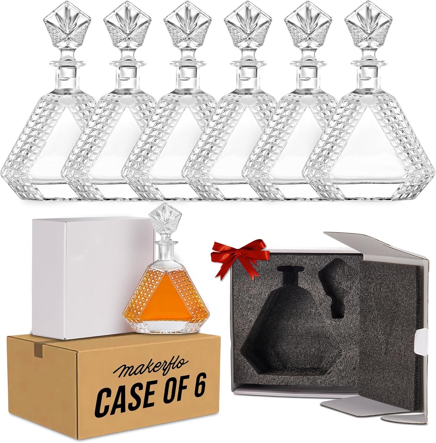 Makerflo Triangle Shape Glass Whiskey Decanter - 22 Oz Pack of 6 | Liquor Decanter with Airtight Bottle Stopper | Ideal Gift and Personalization (Laser Engraving, UV DTF, Vinyl, Epoxy)