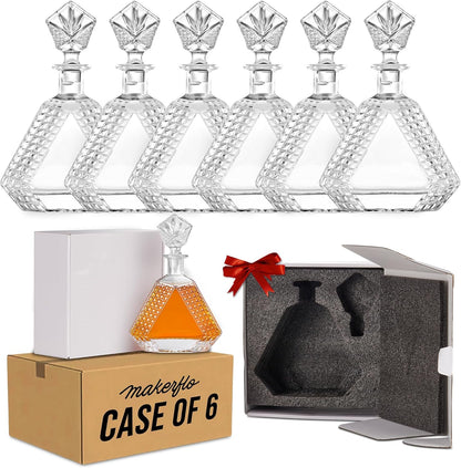 Makerflo Triangle Shape Glass Whiskey Decanter - 22 Oz Pack of 6 | Liquor Decanter with Airtight Bottle Stopper | Ideal Gift and Personalization (Laser Engraving, UV DTF, Vinyl, Epoxy)
