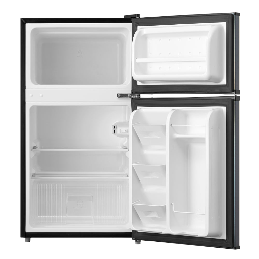 3.2 Cu Ft Two Door Compact Refrigerator with Freezer, Black Stainless Steel Look