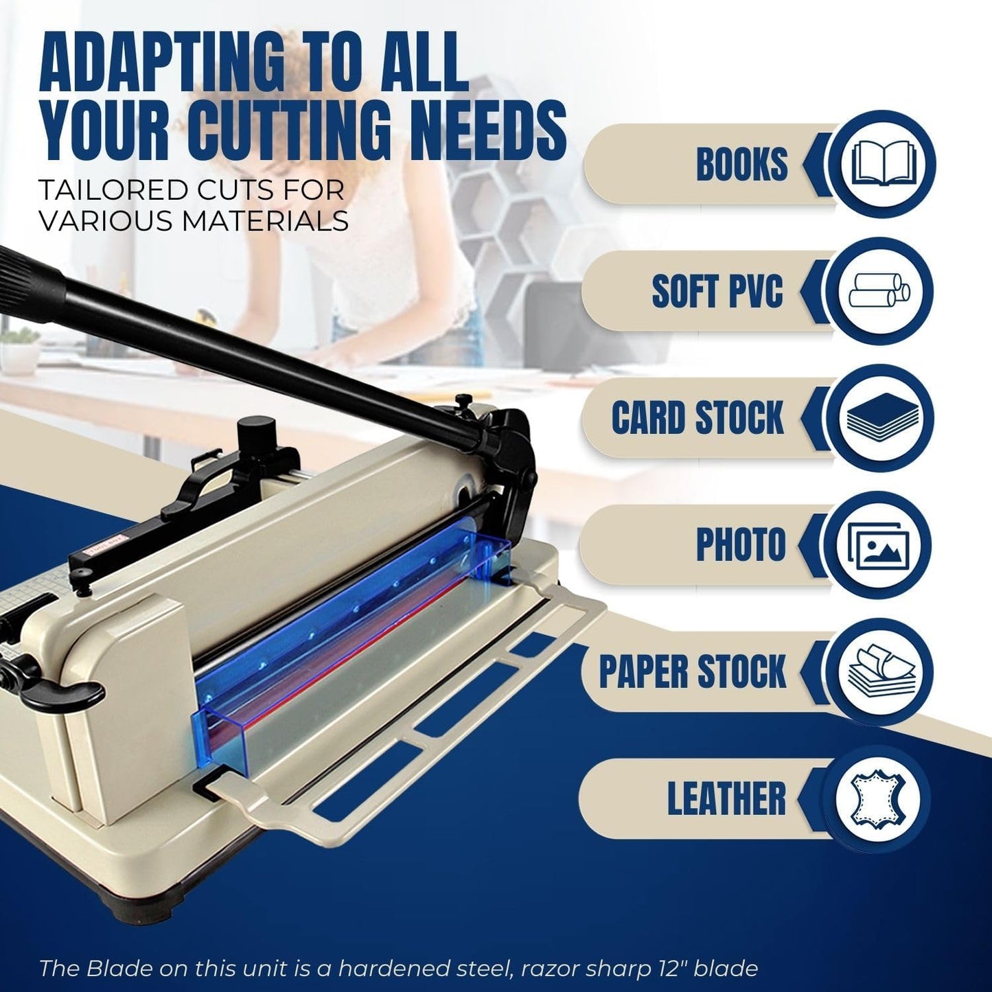 Flexzion Guillotine Paper Cutter 12" A4 Professional Industrial Heavy Duty Scrapbooking Metal Base Trimmer Machine 400 Sheet Capacity for Office Commercial Photocopy Printing Shop | Large Industrial Paper Cutter for A4 Stacks; Hardened Steel Blade for Office, School, and Commercial Paper Cutting