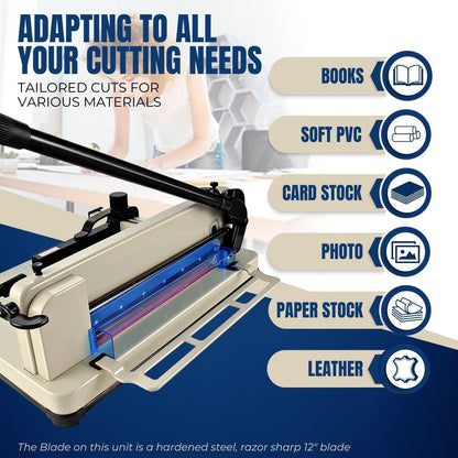 Flexzion Guillotine Paper Cutter 12" A4 Professional Industrial Heavy Duty Scrapbooking Metal Base Trimmer Machine 400 Sheet Capacity for Office Commercial Photocopy Printing Shop | Large Industrial Paper Cutter for A4 Stacks; Hardened Steel Blade for Office, School, and Commercial Paper Cutting