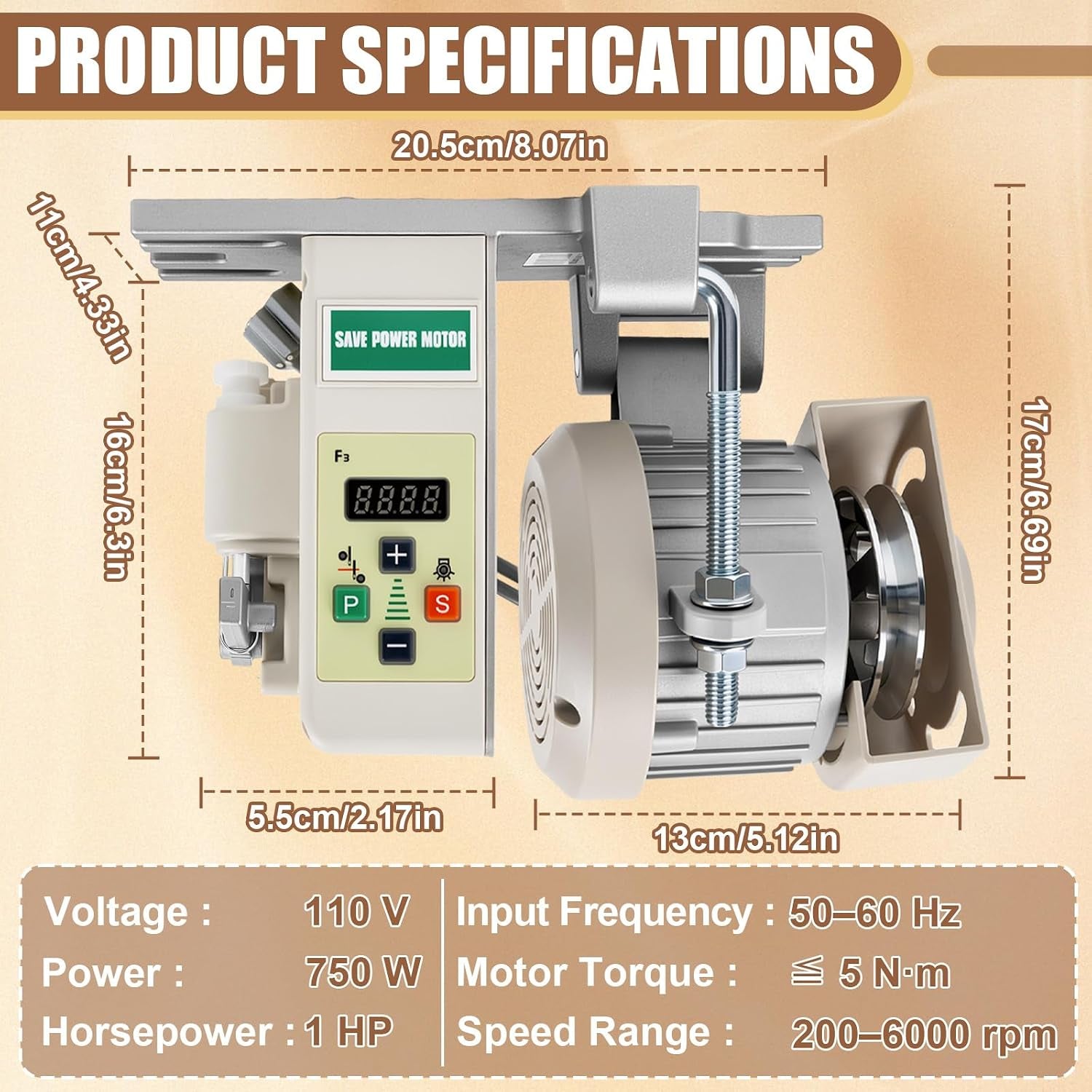 Wadoy Servo Motor Sewing Machine, Controller & Foot Pedal, AC 110V 750W 1HP | 200–6000 RPM Adjustable Speed, CW/CCW, Quiet Energy-Saving Industrial Brushless Sewing Machine Motor, User Manual Included