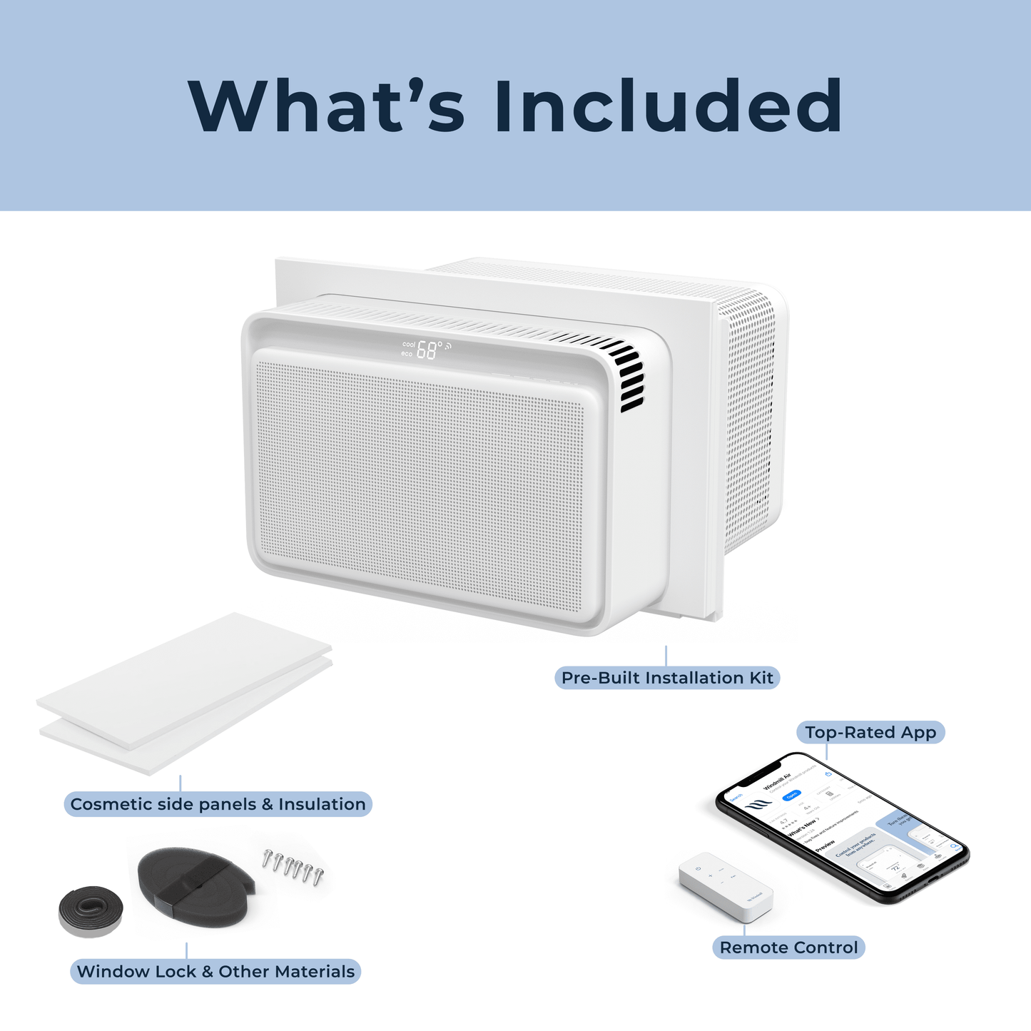 8,000 BTU Window Air Conditioner - Quiet & Smart, Cools up to 350 Sq. Ft. - #1 Easy to Install AC, App/Wi-Fi, Remote Control, Voice-Enabled, 2X Insulation, White