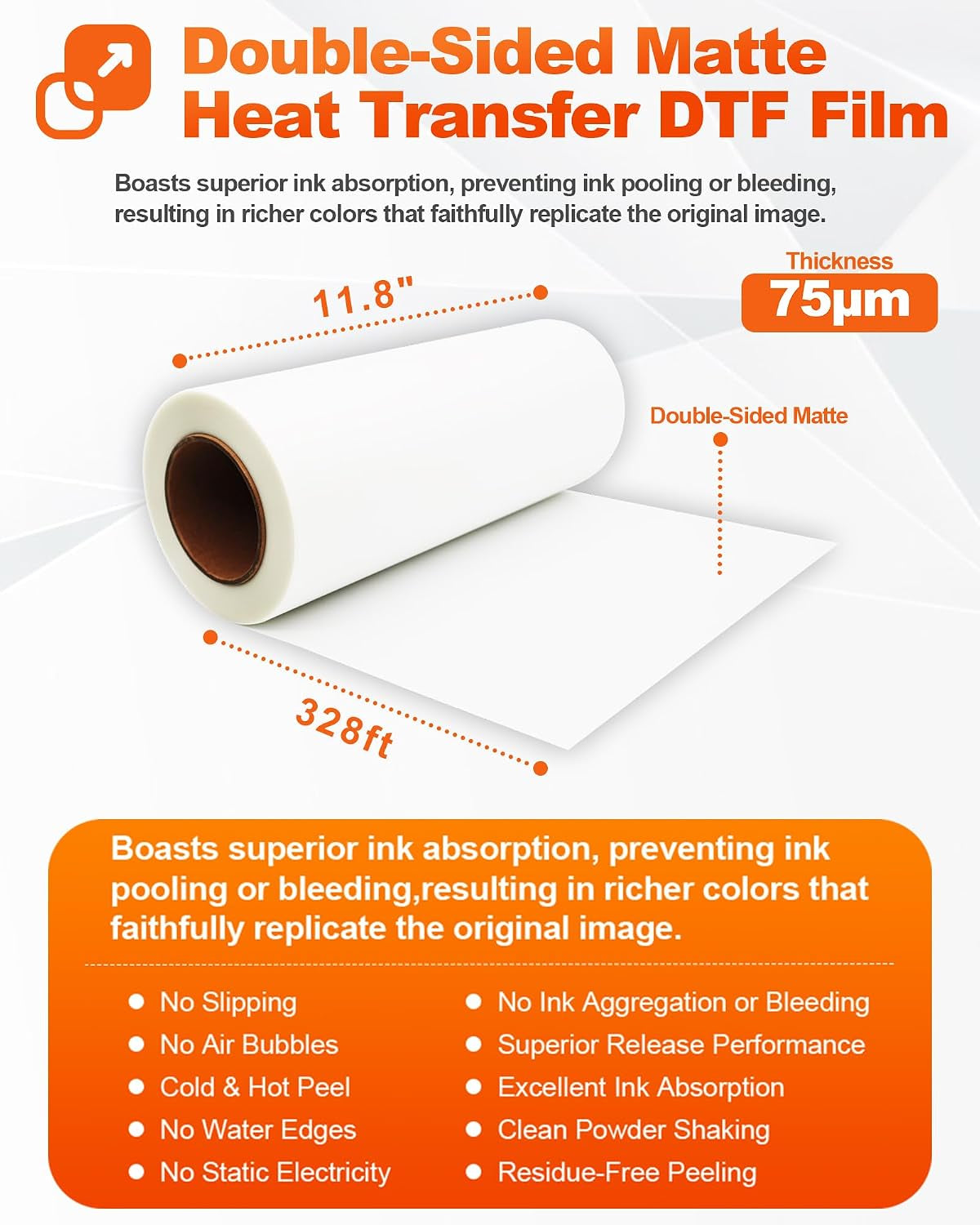 Yitentek DTF Film | A3 DTF Transfer Film Roll | 11.7" X 328' Double Sided Matte Pretreat PET Heat Transfer Paper, Cold & Hot Peel DTF Paper for DTF Inkjet Printer, Direct Print on T-Shirts Textile