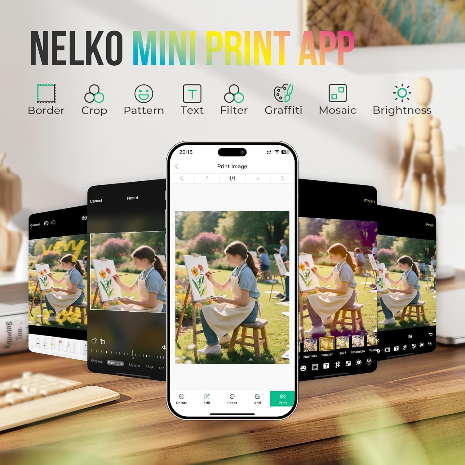 Nelko Photo Printer, PP01 Color Mini Portable Printer, Instant Smartphone Inkjet Printer, Sticky-Back Rechargeable Portable Picture Printer for Ios & Android Family, Purple