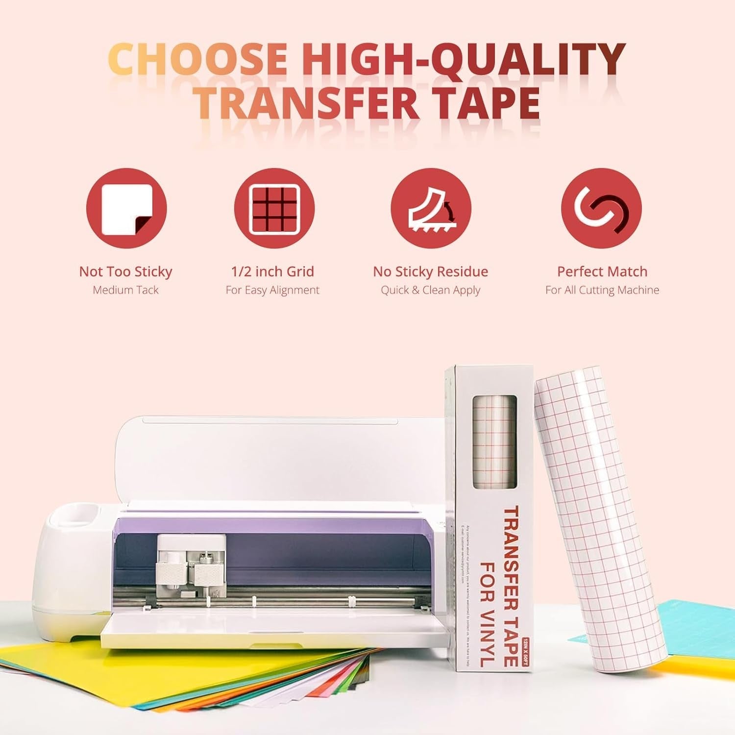 Loklik Cutting Machine 2 by HTVRONT Purple & Smart Permanent Vinyl 13" X 7Ft & Transfer Tape Roll 50FT
