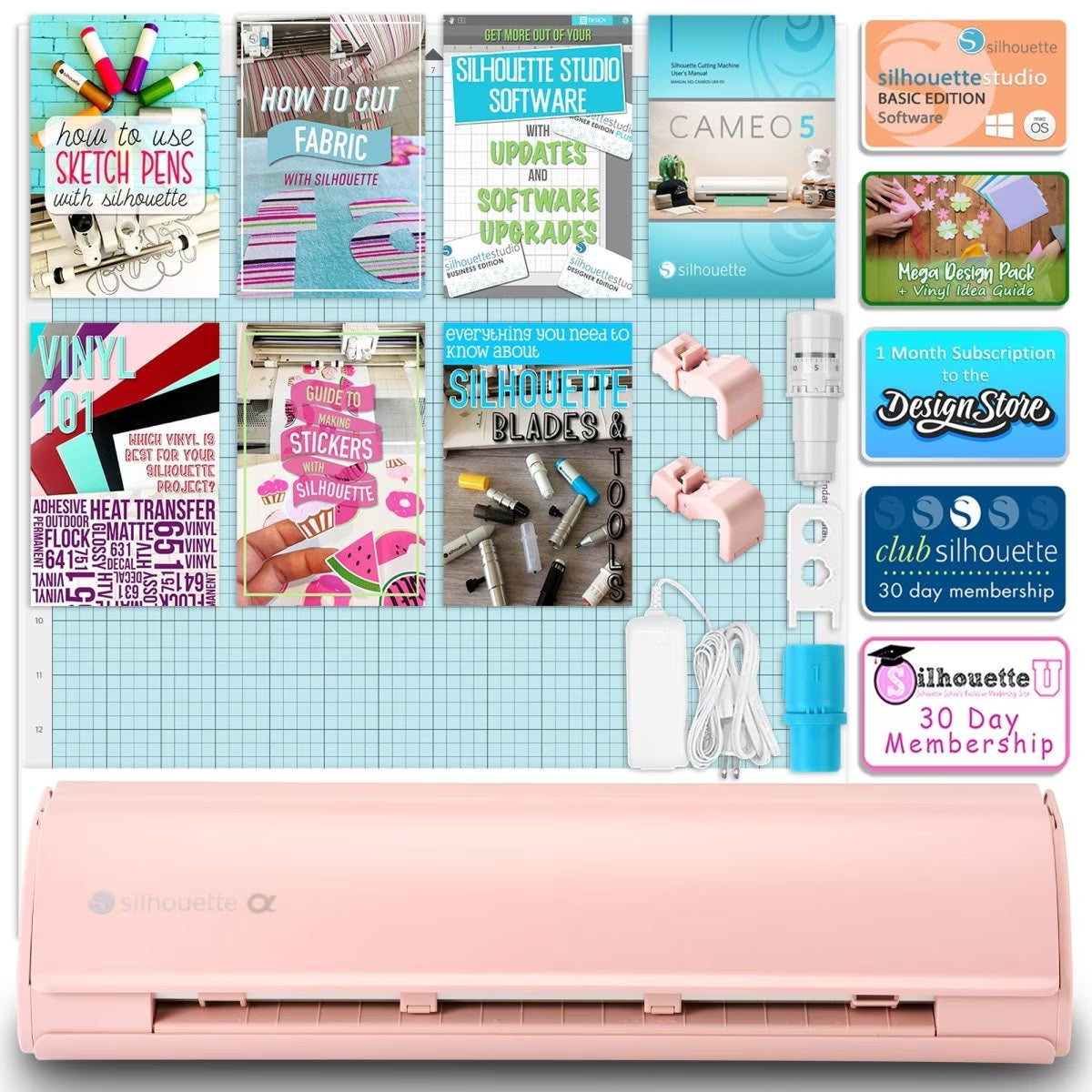 Silhouette Pink Cameo 5Α Alpha W/ 64 Oracal Vinyl Sheets, Blades, Tools, Guides