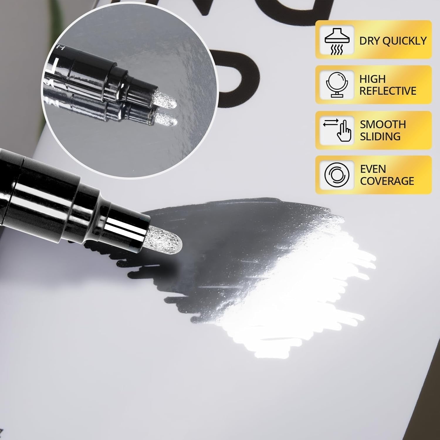 HTVRONT Silver Liquid Mirror Chrome Marker 3PCS - Paint Pen Permanent Metallic 3 Nibs- Silver Chrome Paint Pen for Models, Paintings, Toys or Car Accessories