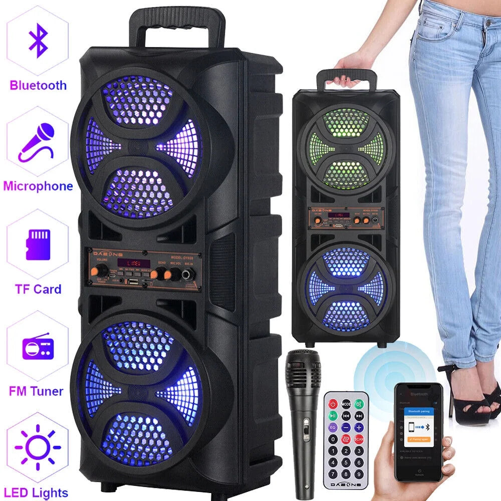Dual 6.5" Woofer Portable FM Bluetooth Party Speaker Heavy Bass Sound Remote Control